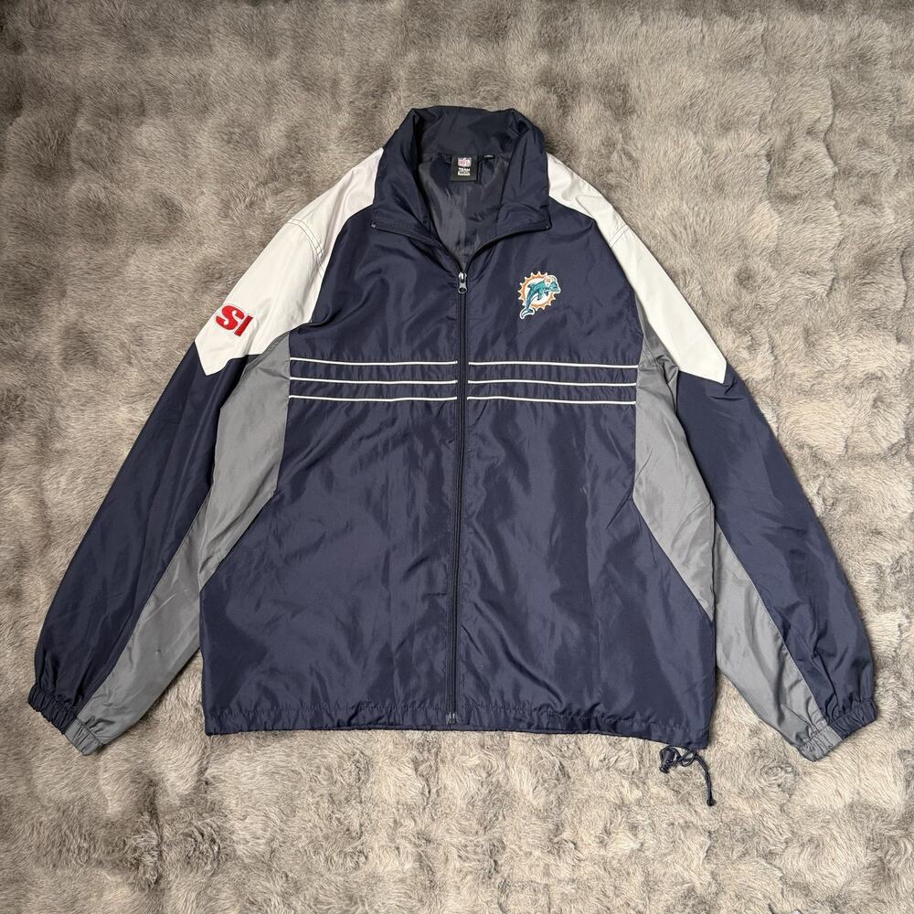Vintage Miami Dolphins NFL G-III Windbreaker Jacket Full Zip Blue Gray Men's L